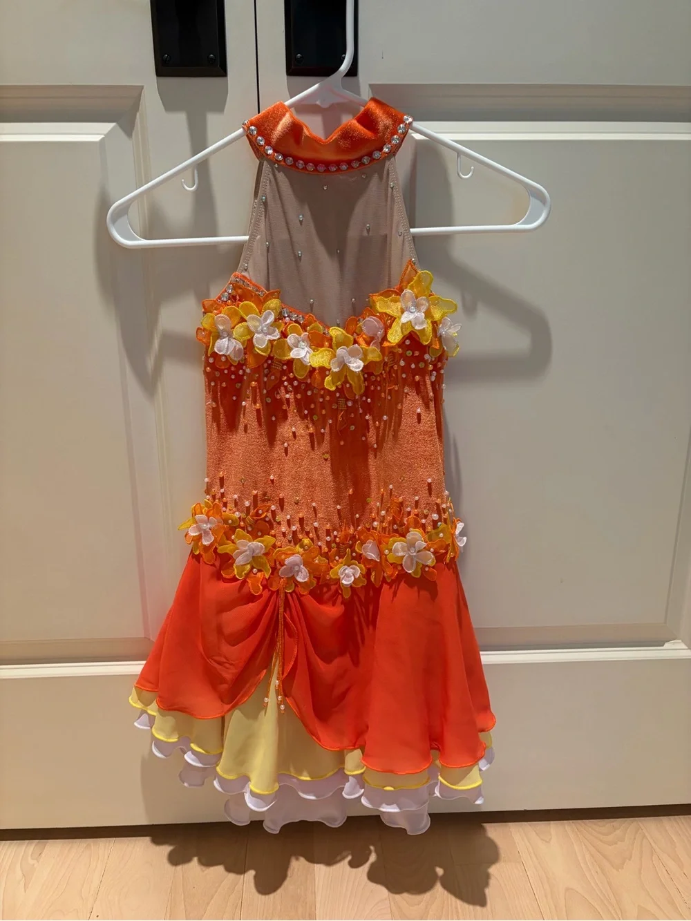Orange Floral Girls' Iceskating Costume